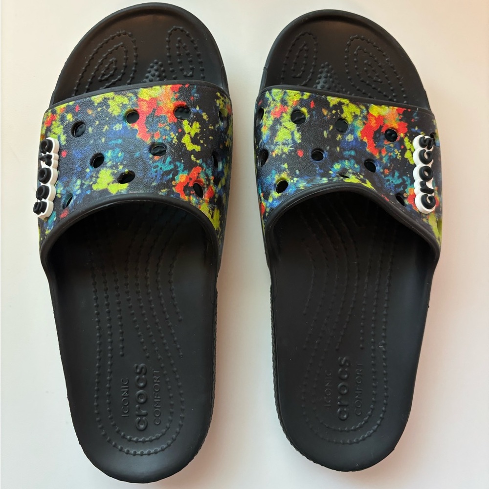 CROCS! Classic Crocs Tie-Dye Graphic Slide Flipflop Sandals M5 W7